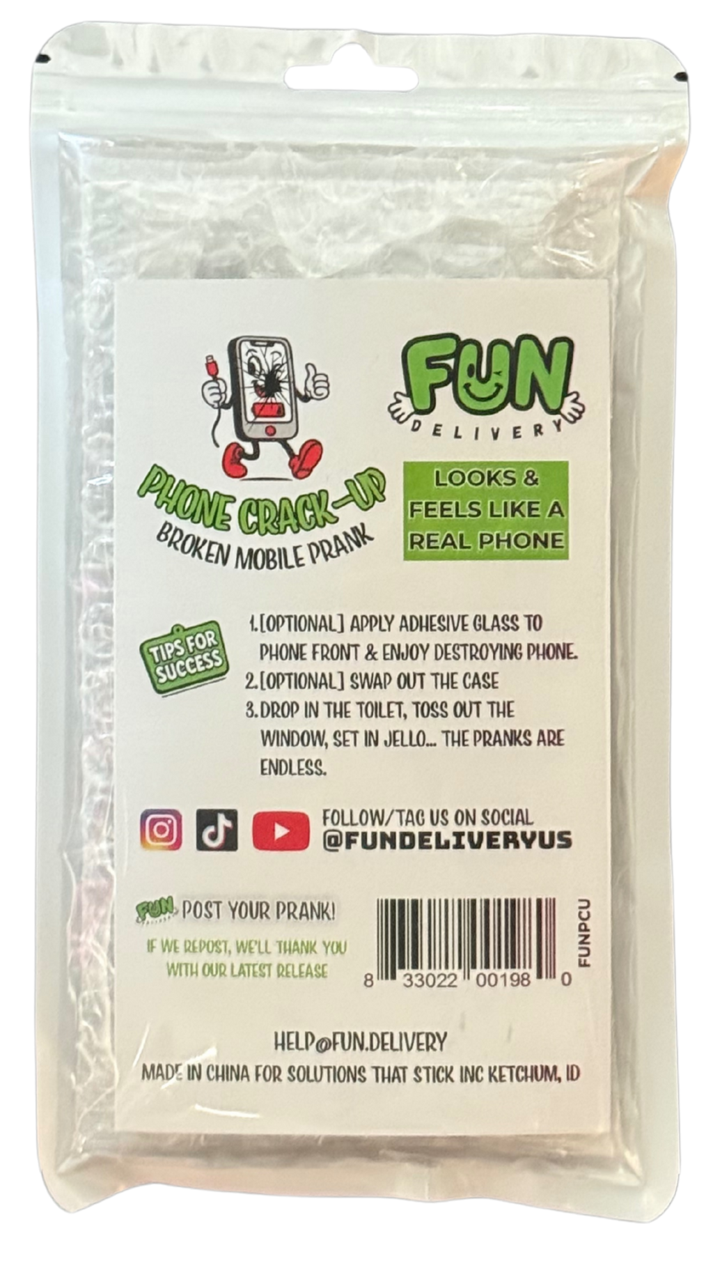 Phone Crack Up fake broken phone retail packaging