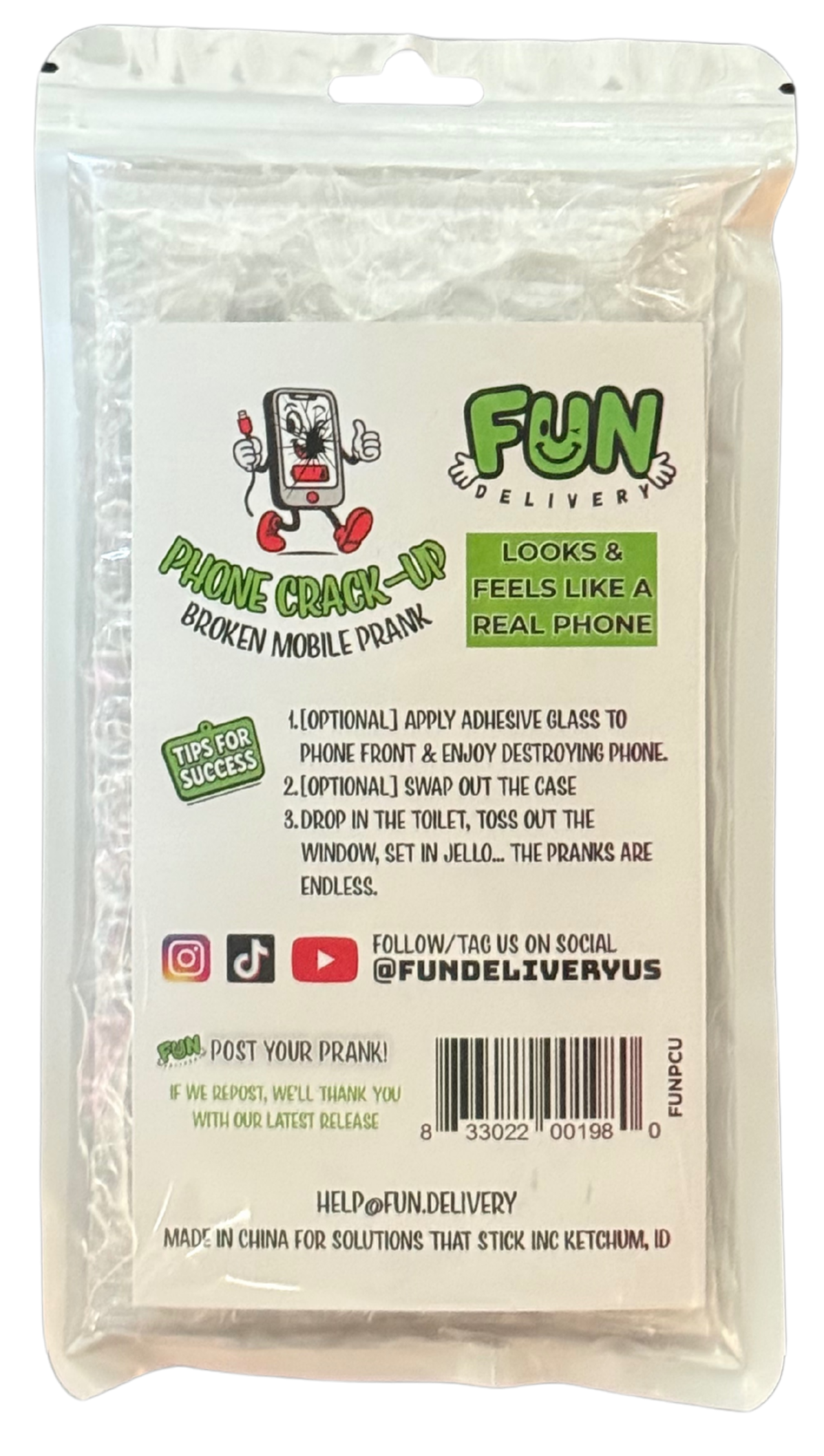 Phone Crack Up fake broken phone retail packaging