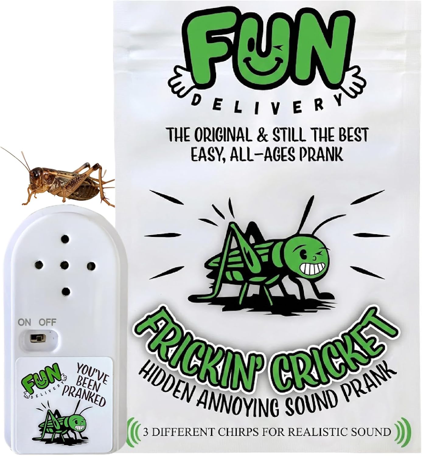 REAL⇔FAKE Huddle Up Frickin Cricket Hidden Noise Maker Sound Device Prank Funny Chirp