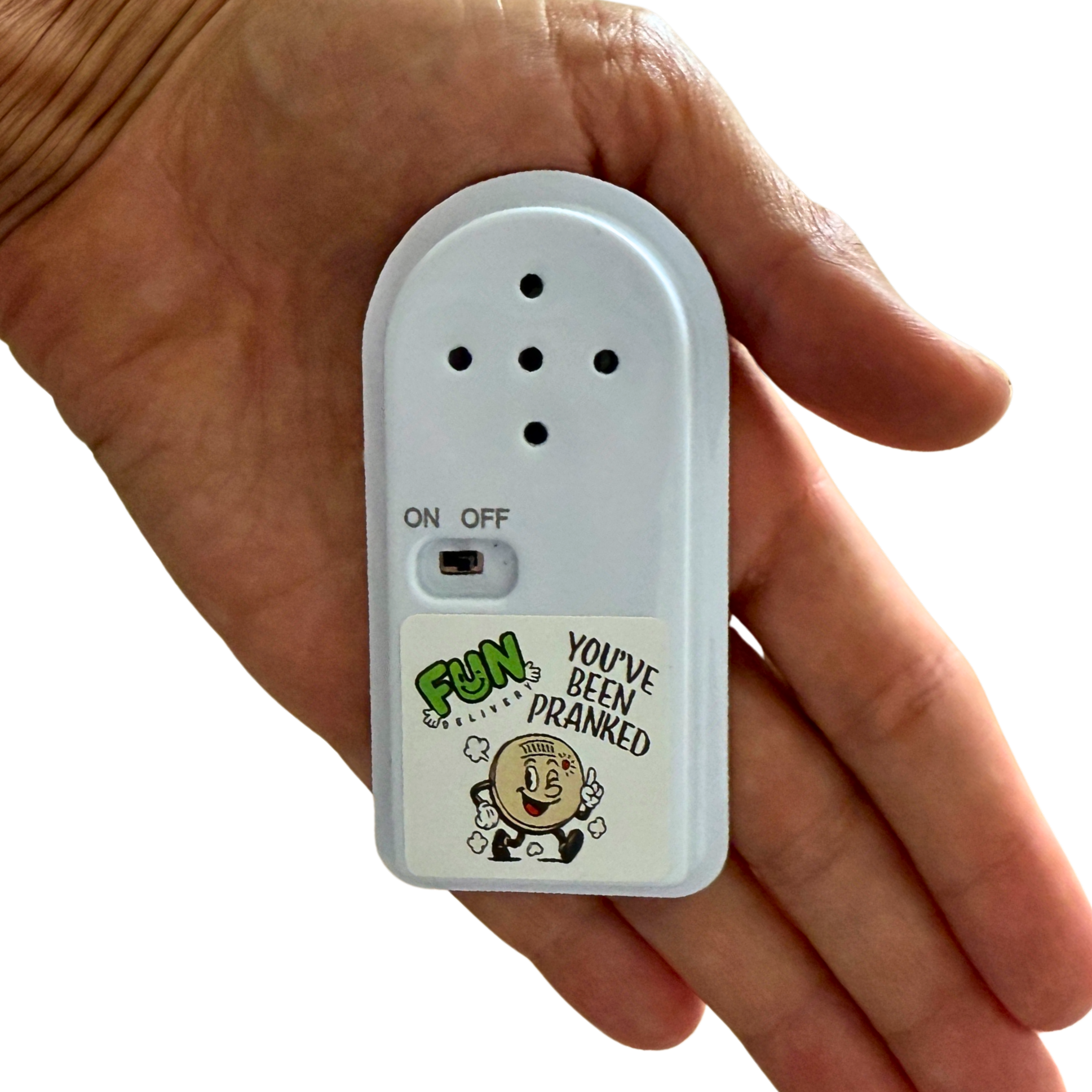 Bleepin' Battery low battery sound prank device in hand