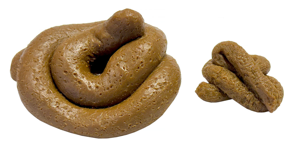 Large and small fake poop prank pieces comparison