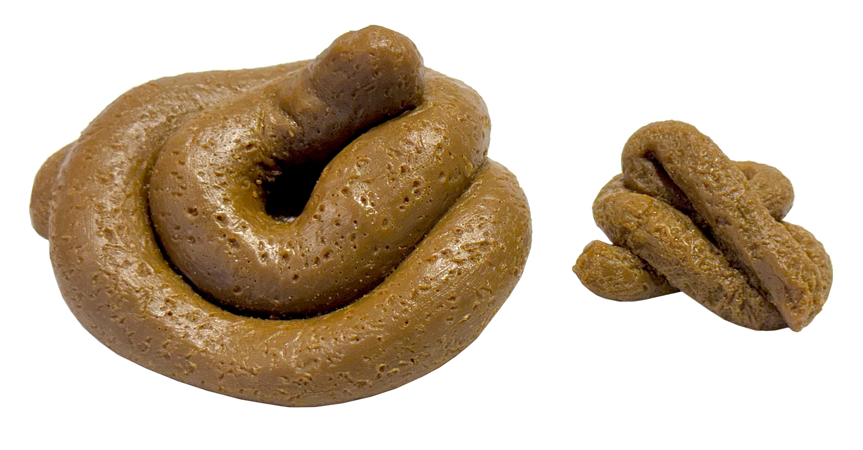 Large and small fake poop prank pieces comparison
