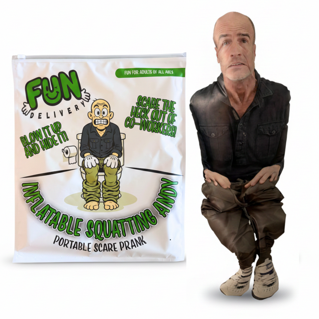 Inflatable Squatting Andy prank dummy retail packaging