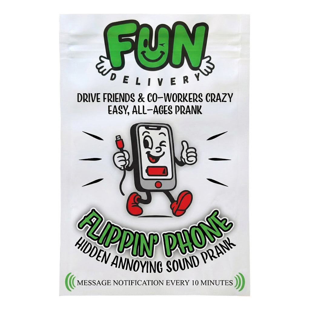 Flippin' Phone noise prank device retail packaging
