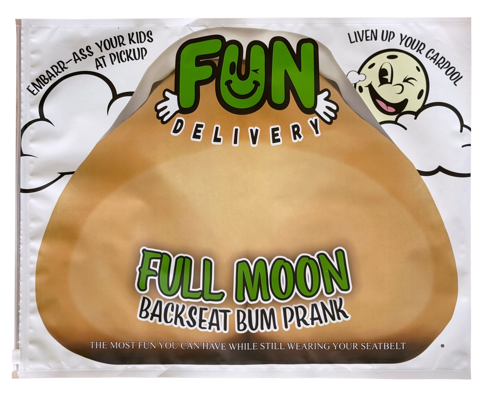 Full Moon Car Window Cling: Backseat Bum Prank, Static Decal