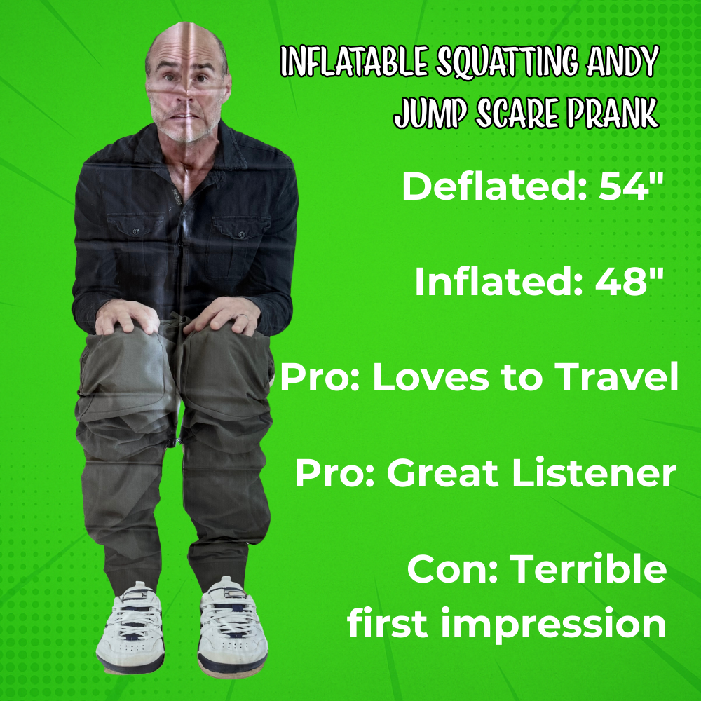 Inflatable Squatting Andy product features 48 inches tall