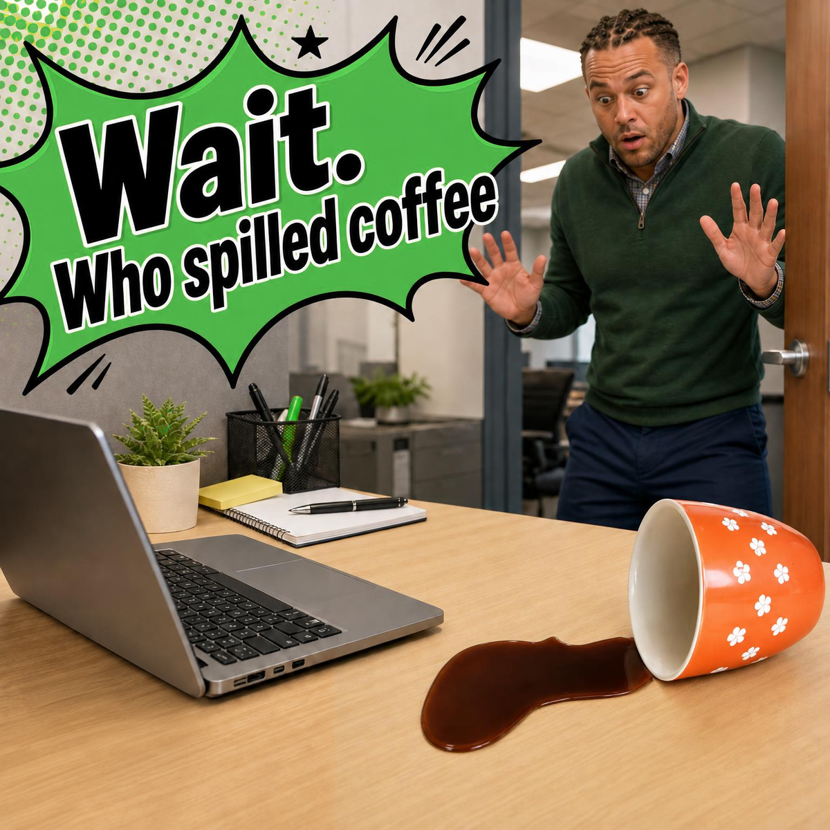 Realistic fake coffee spill prank prop