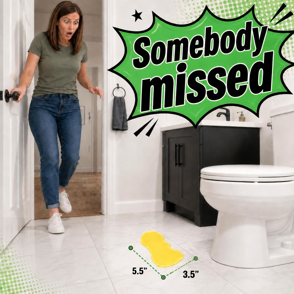Realistic fake pee puddle prank placed on the floor
