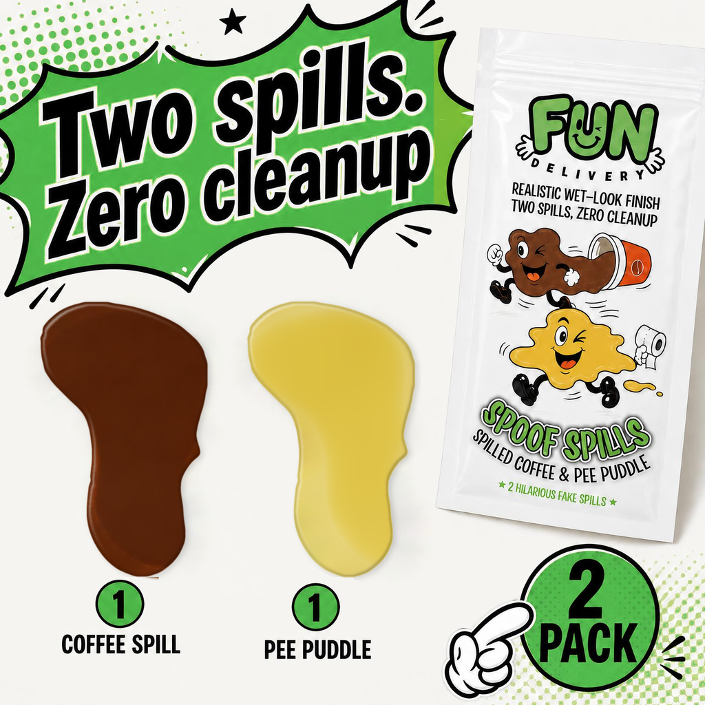 Spoof Spills realistic fake coffee and pee puddle prank set