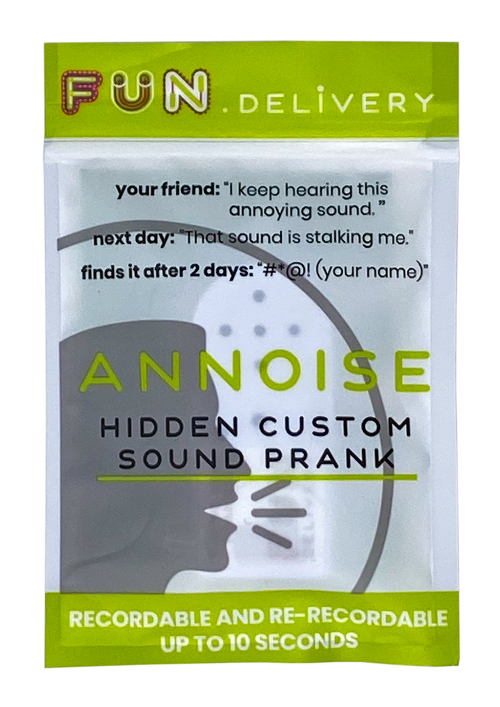 Annoise custom recording prank device retail packaging