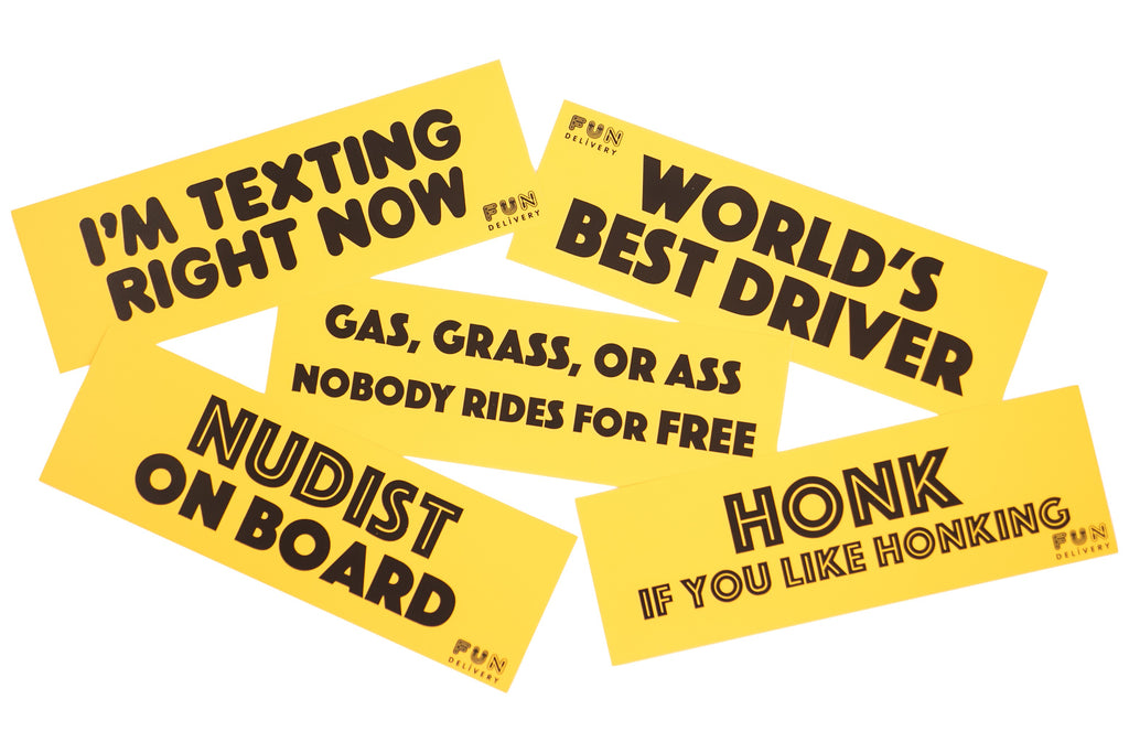 Prank removable bumper stickers set of five