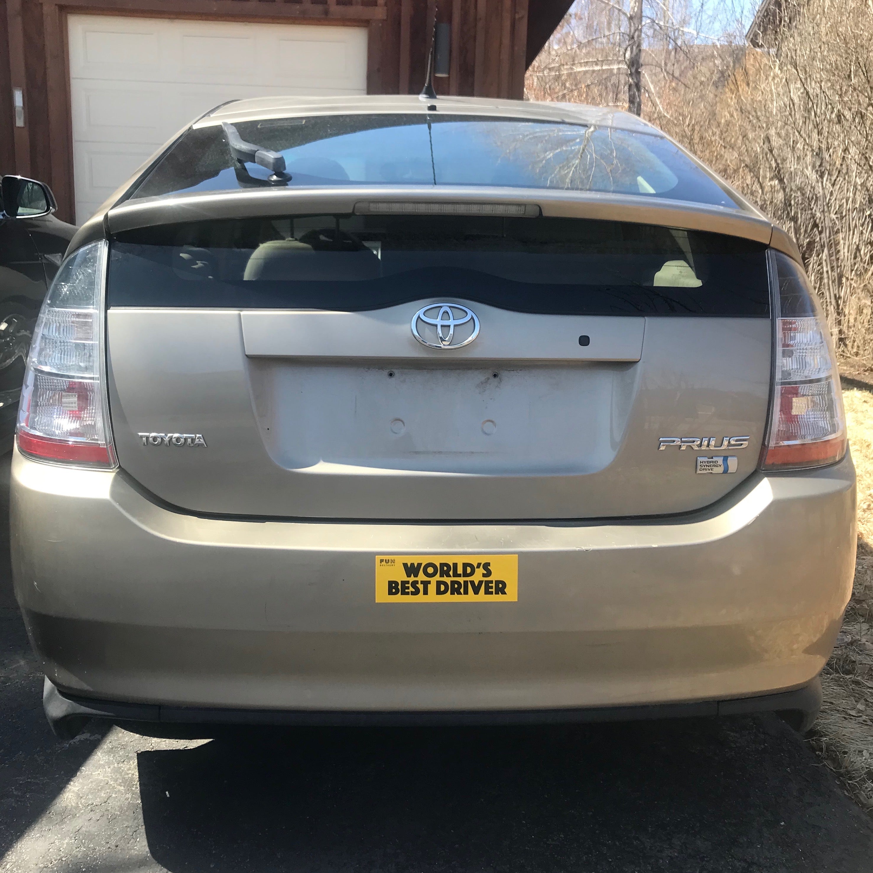 World's Best Driver prank bumper sticker on car