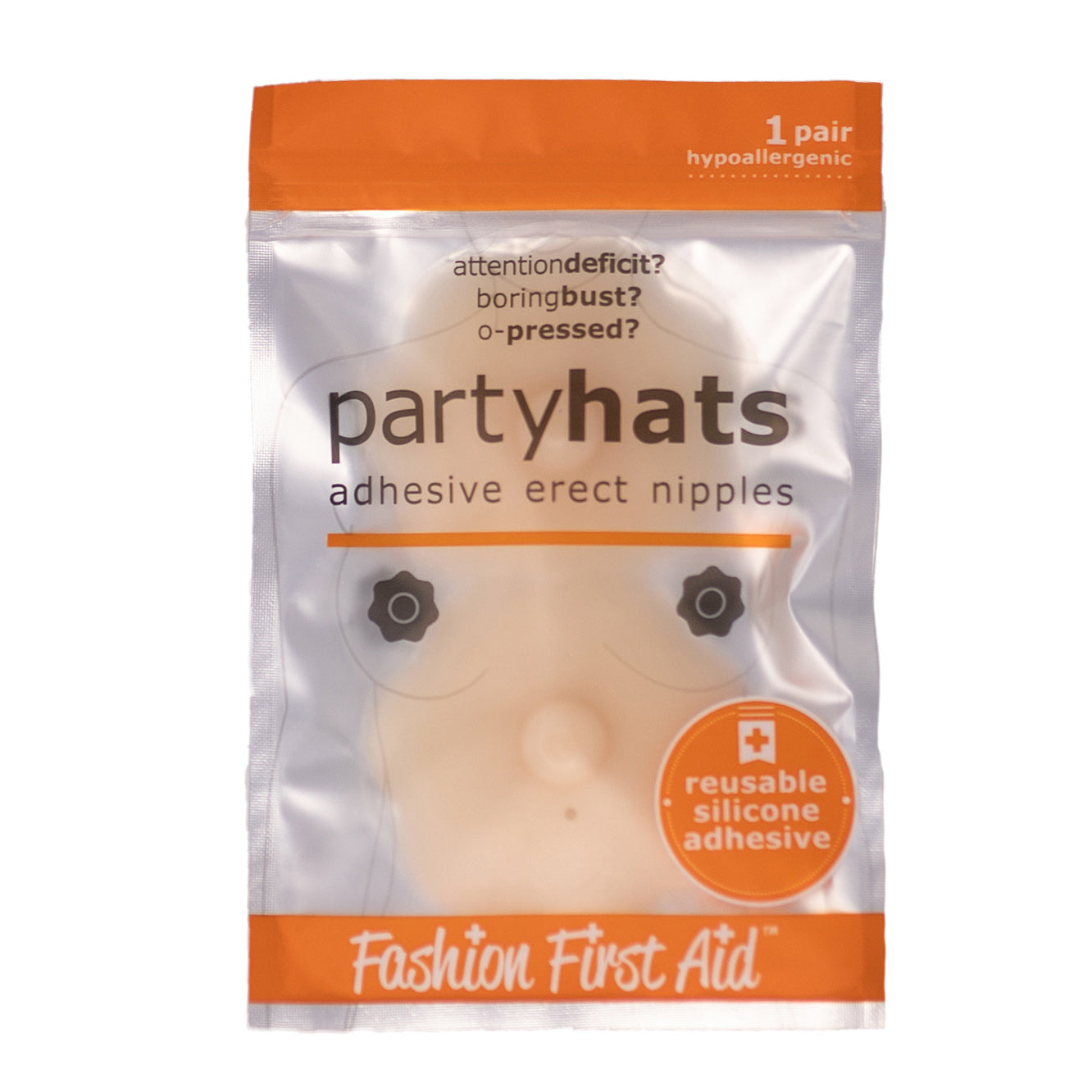 Party Hats beige silicone nipple accessory retail pouch